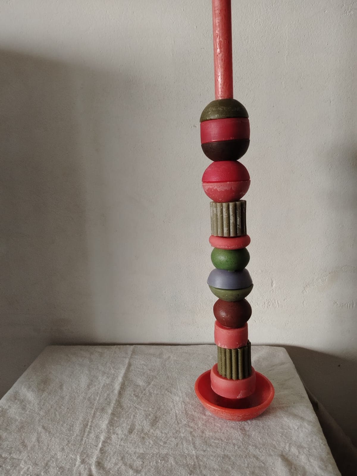 Close-up of colorful stacked candle pieces